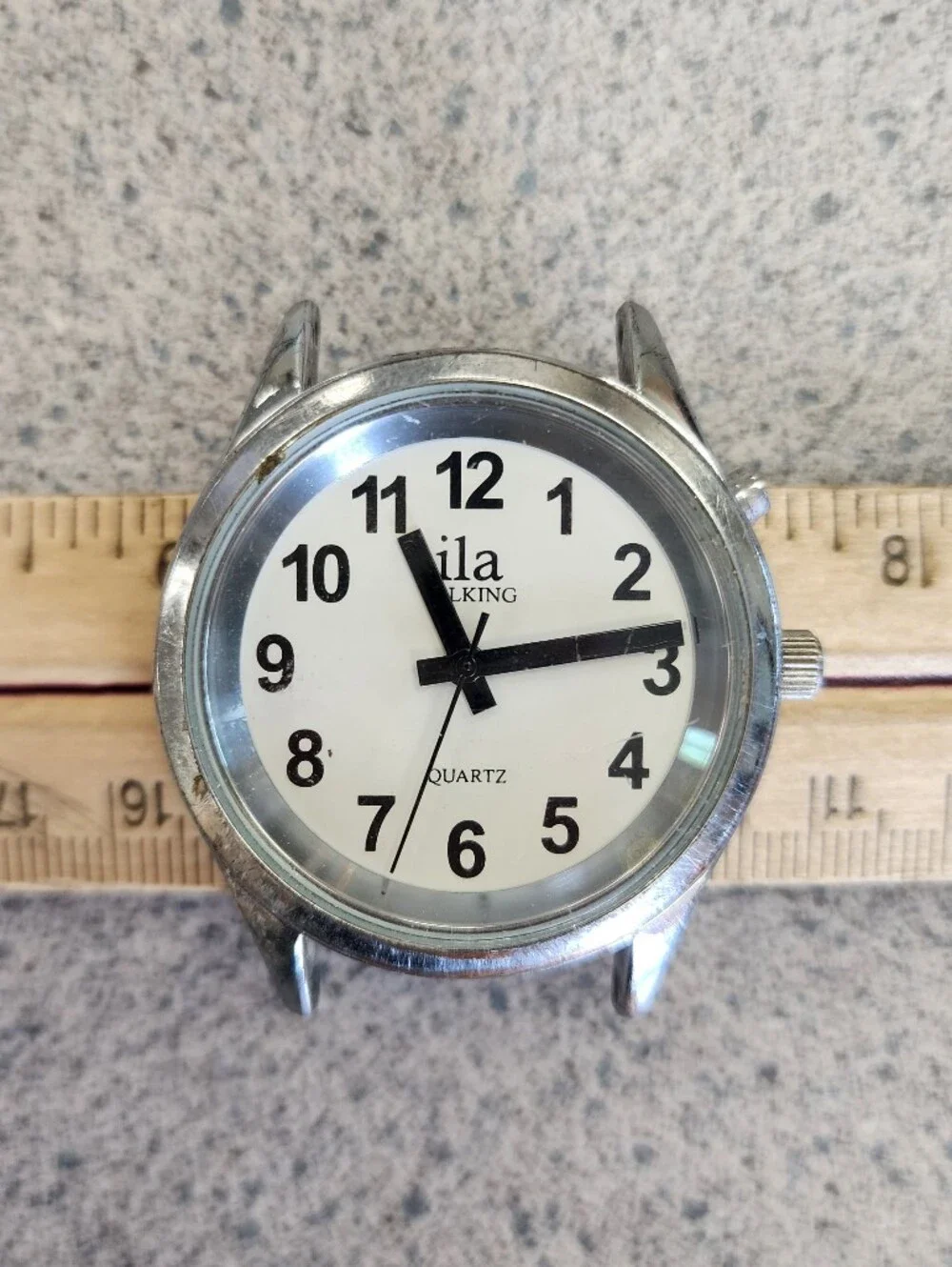 Vintage Silver Tone Talking Watch Head Oversized Easy Read Dial Low Vision Blind